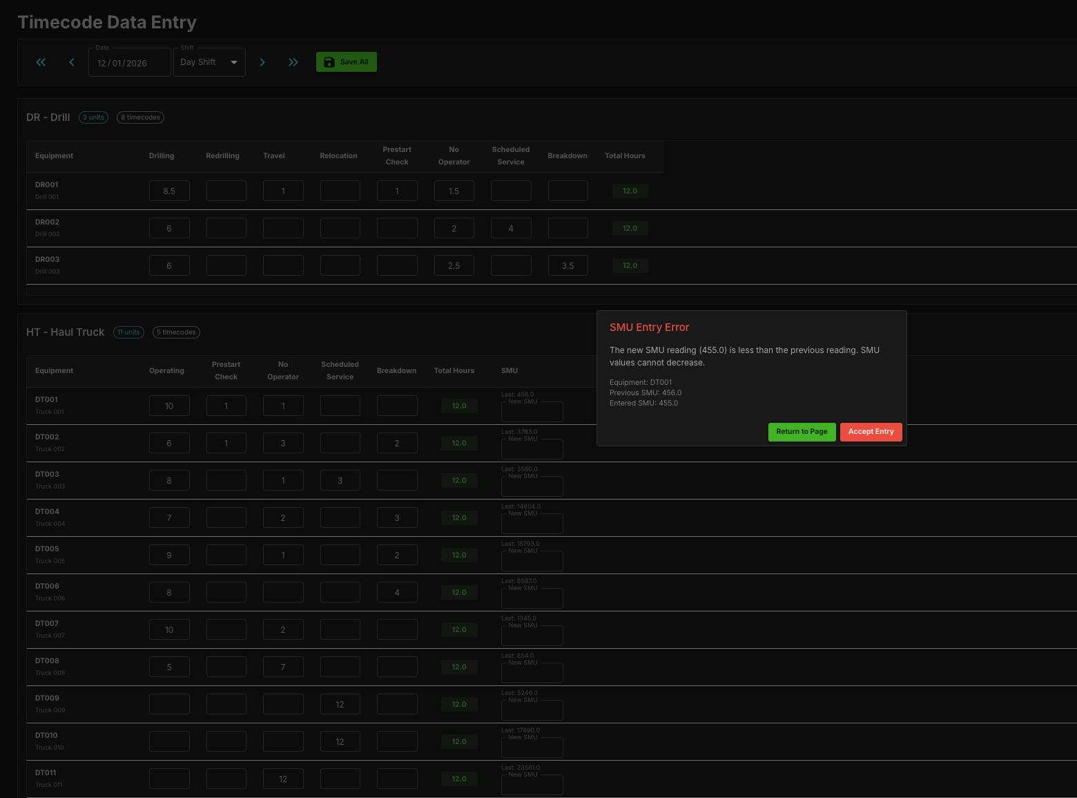Time Code Entry with SMU